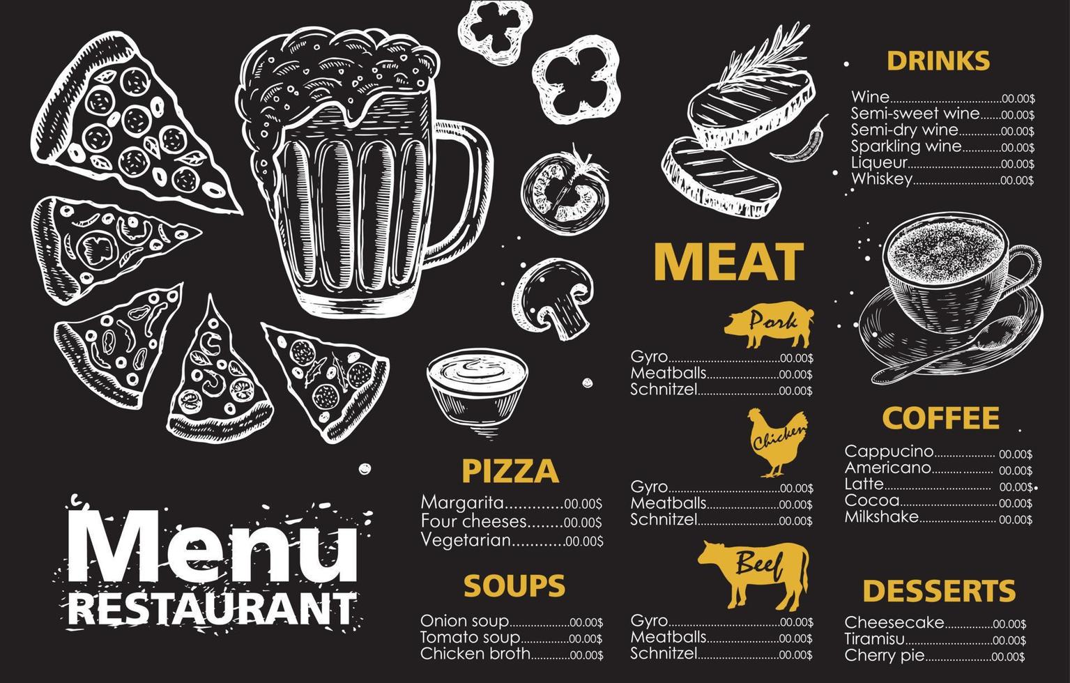 Menu template design for restaurant, sketch illustration. Vector. vector