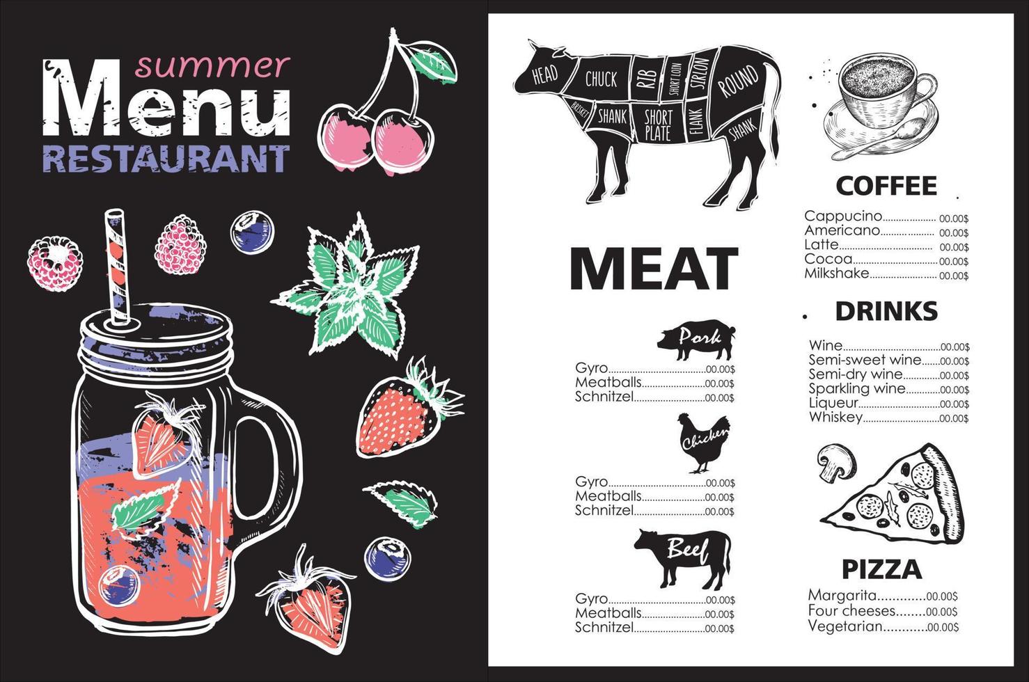 Smoothie, menu Juice, Hand drawn style. vector
