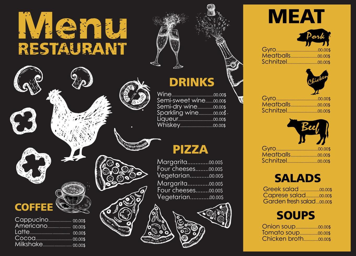 Menu template design for restaurant, sketch illustration. Vector. vector