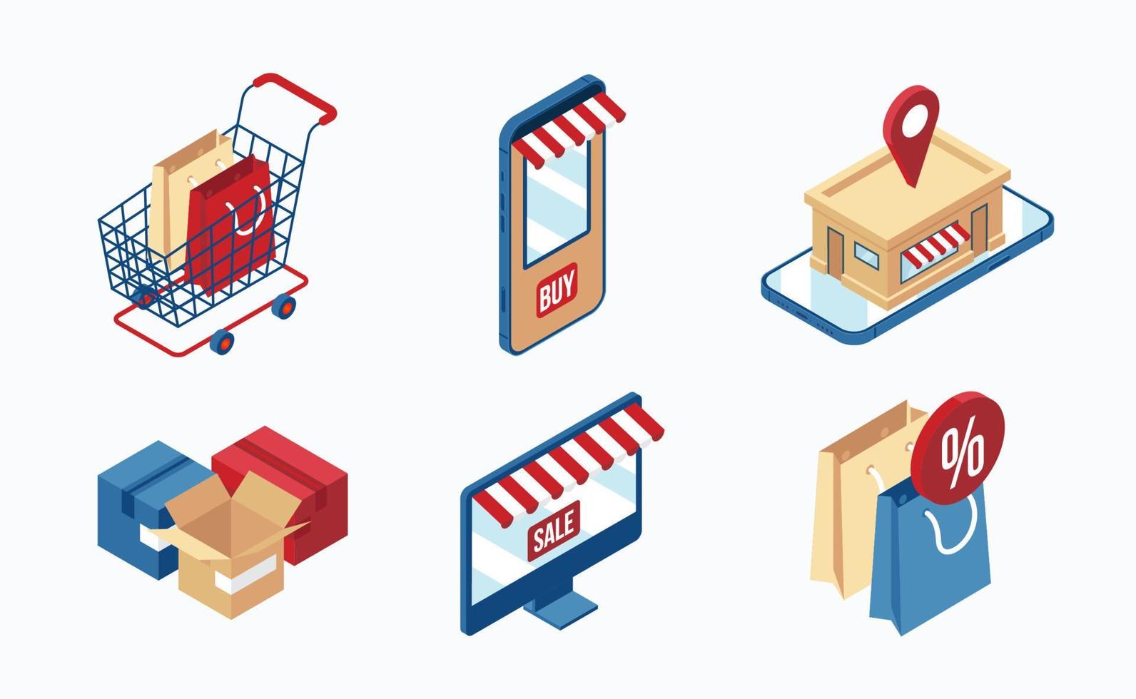 Online Shopping Isometric Elements vector