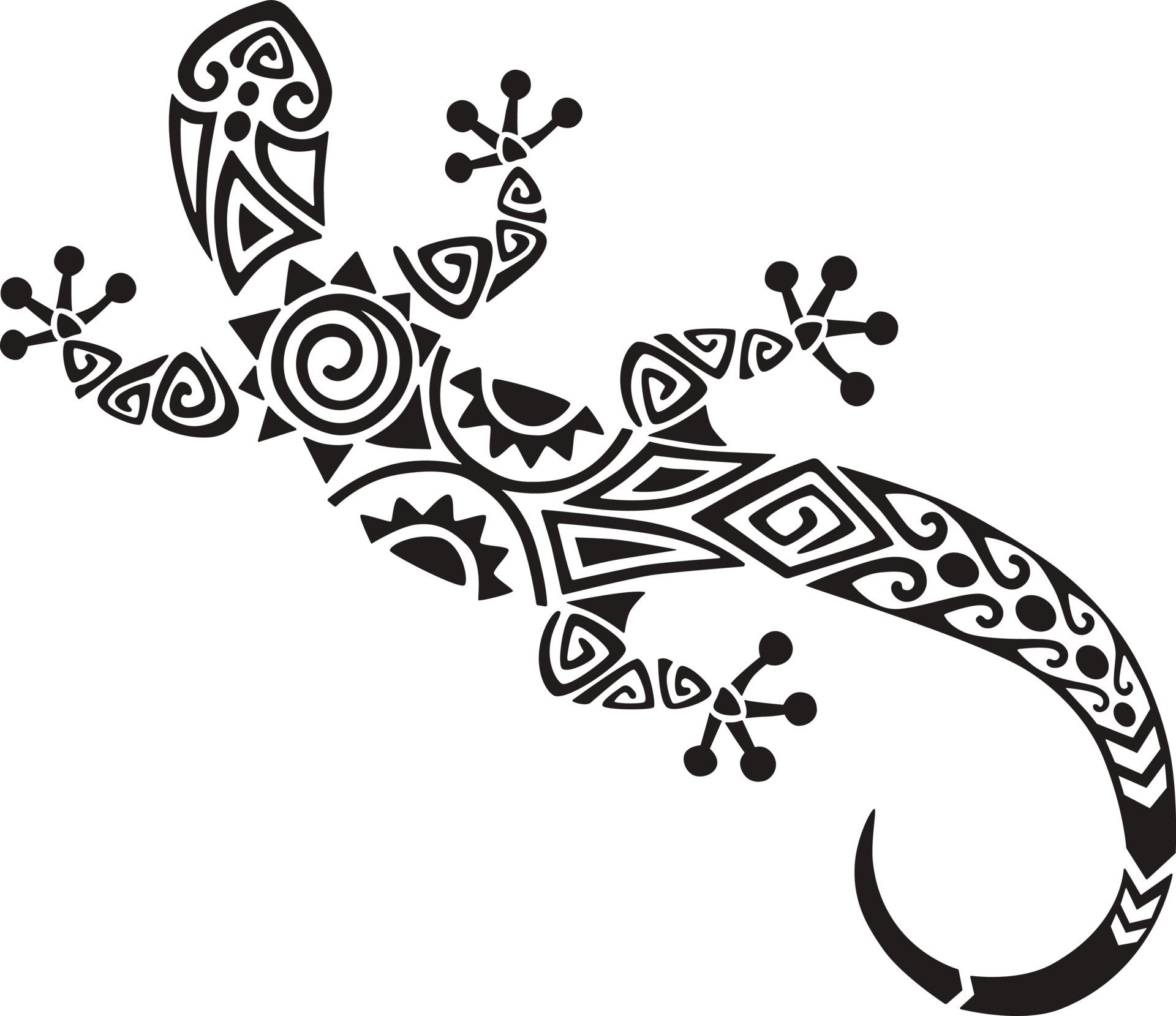 Lizard or gecko in Maori Polynesian style. Tattoo sketch. 7796495