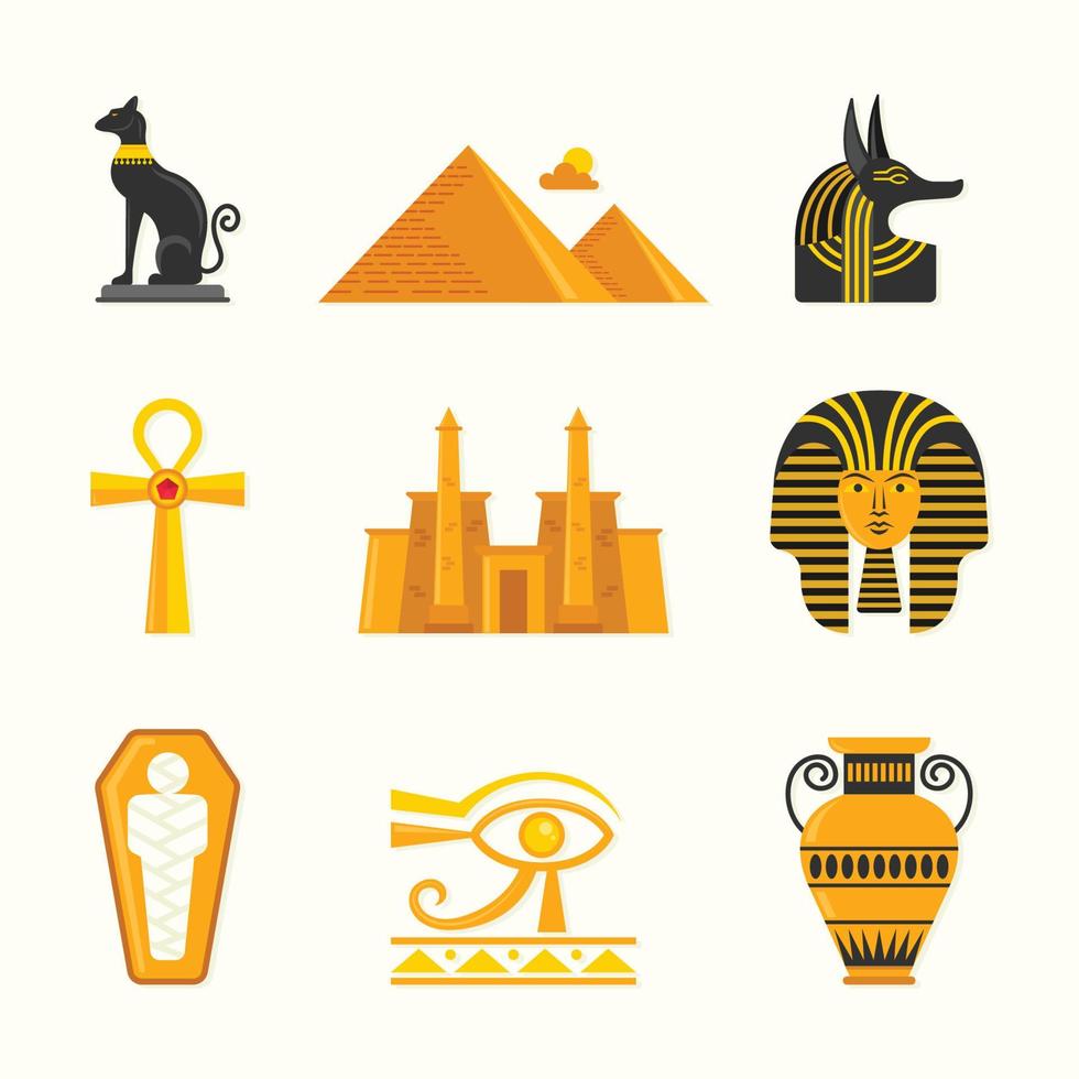 conjunto de iconos de elementos de momia egipcia vector
