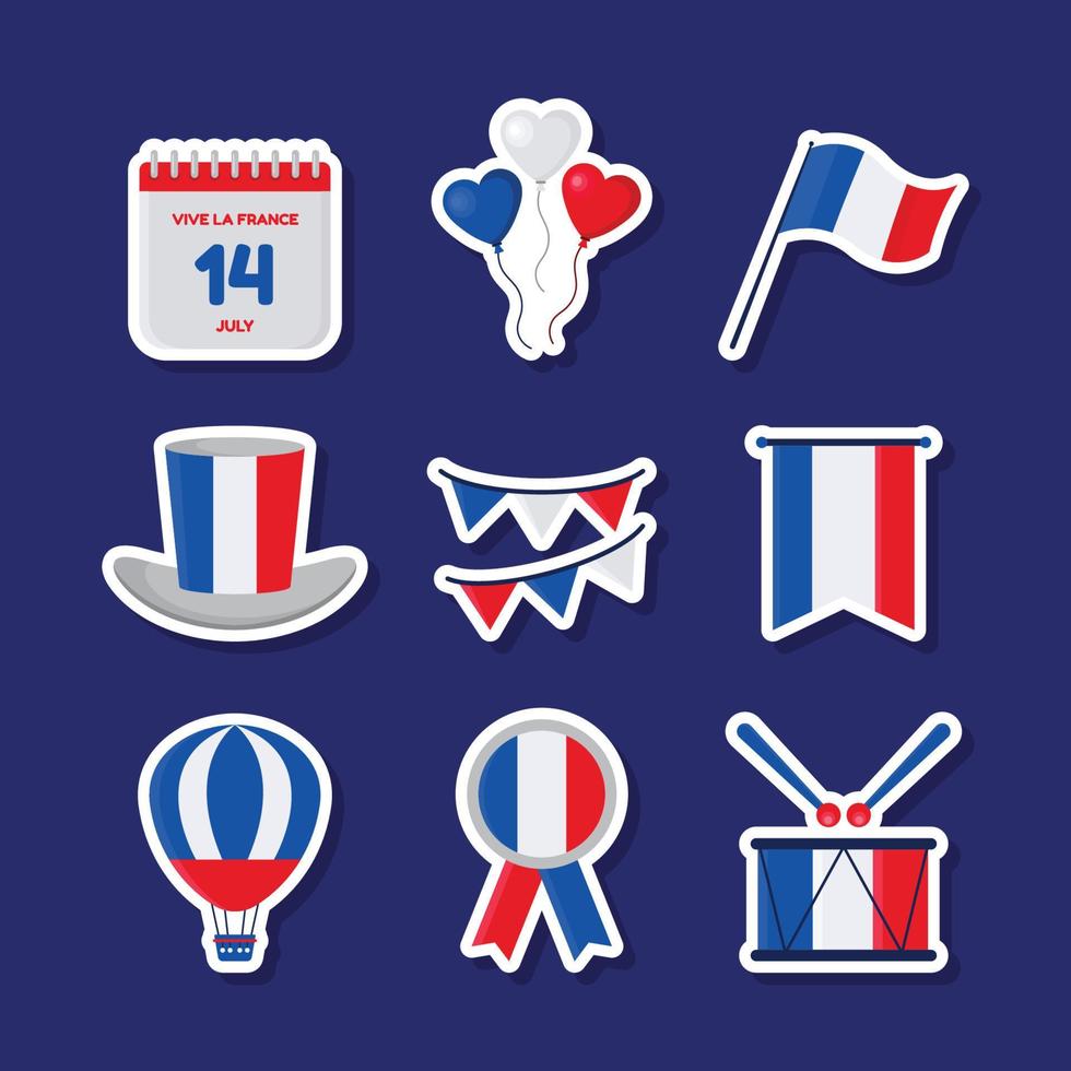 Set of Bastille Day Festivity Stickers vector