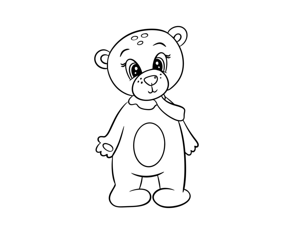 The bear is drawn with a black outline. Illustration for coloring, logo, sticker vector