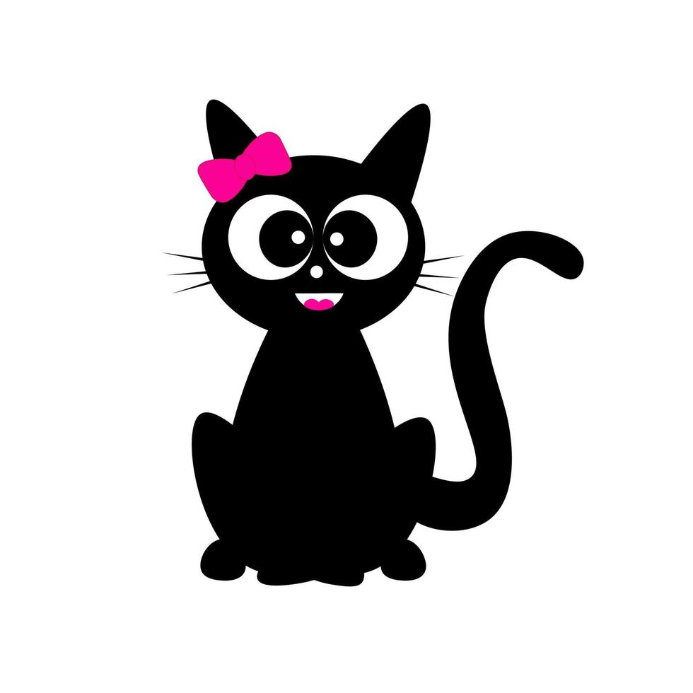 baby girl black cat cartoon vector illustration