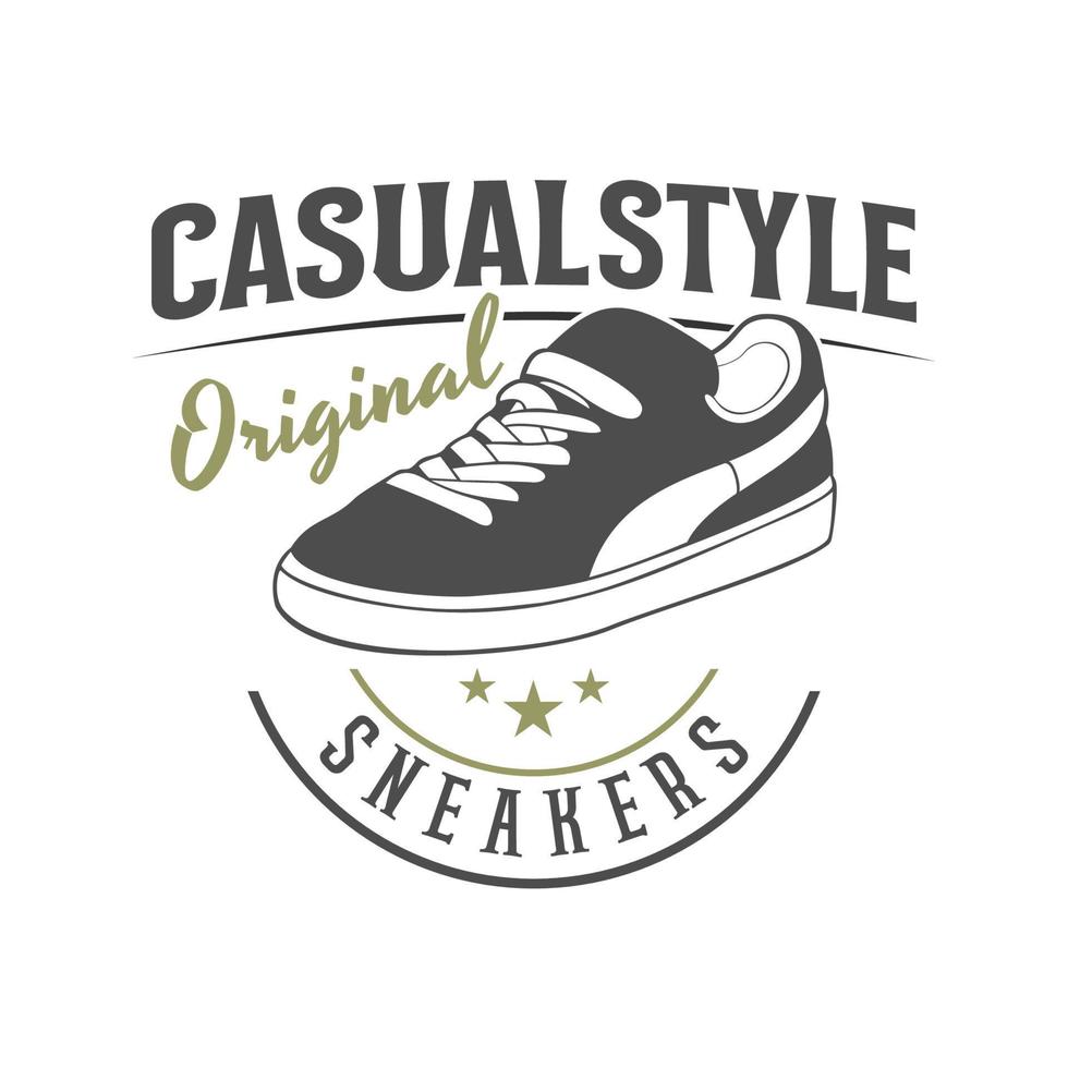 Vintage college style badge with sneakers in monochrome style isolated vector illustration