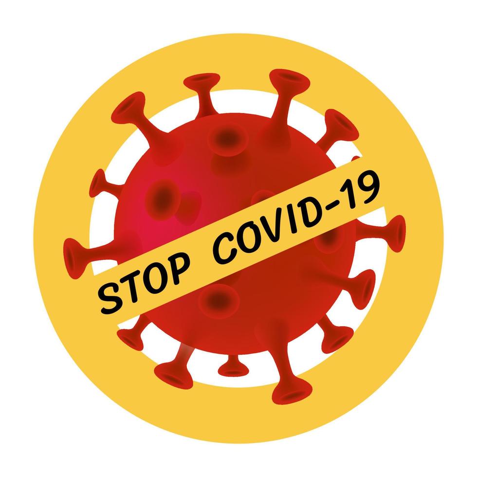 detenga el concepto de signo covid-19, detenga el texto covid-19 con el virus corona sobre fondo blanco, haga campaña para que las personas ayuden a prevenir el coronavirus vector