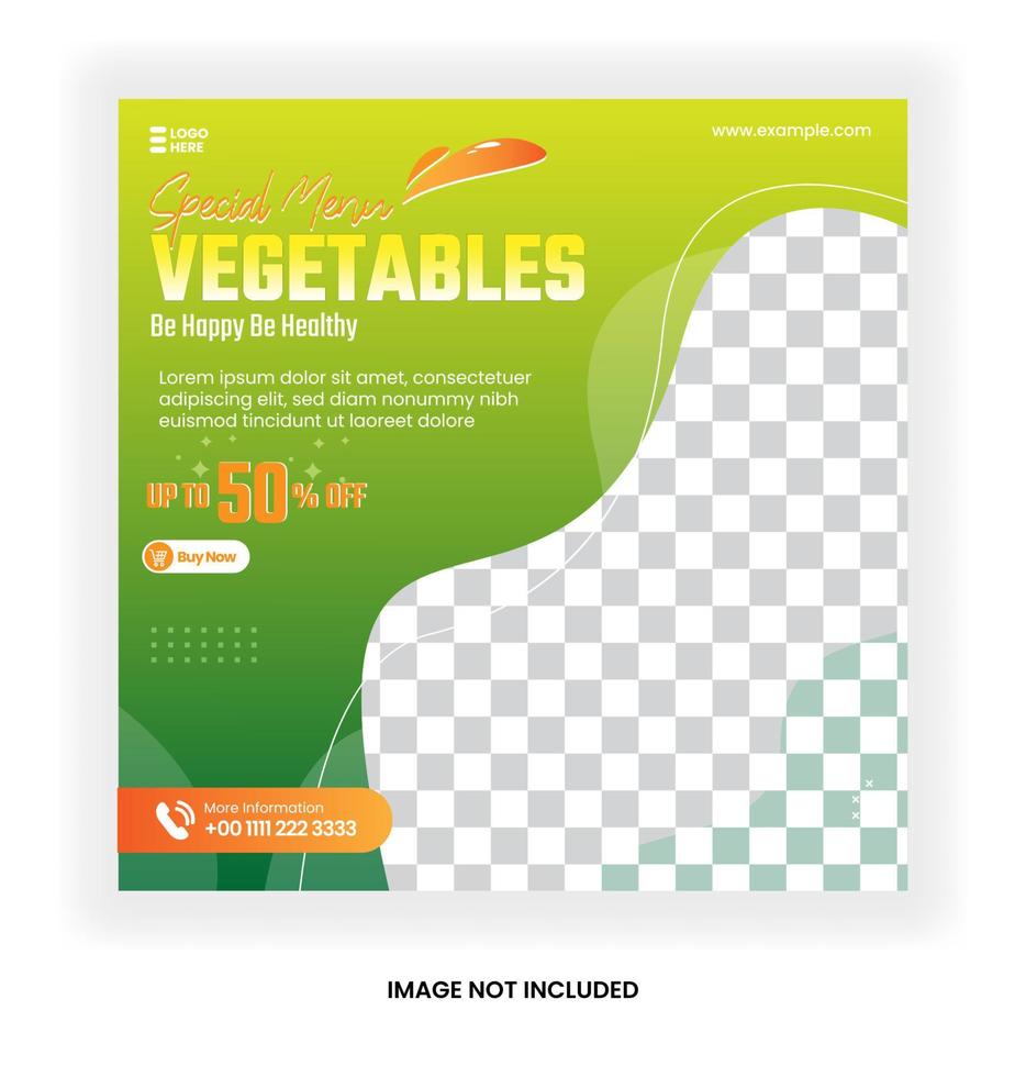 Healthy Fresh grocery vegetable social media post promotion template green color vector