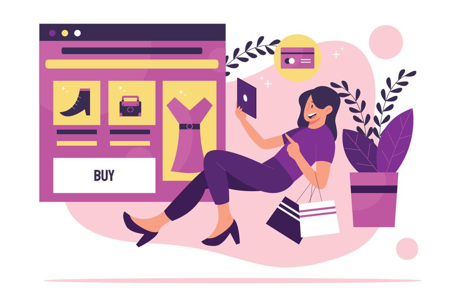 Woman Shopping at E-commerce on Smartphone vector