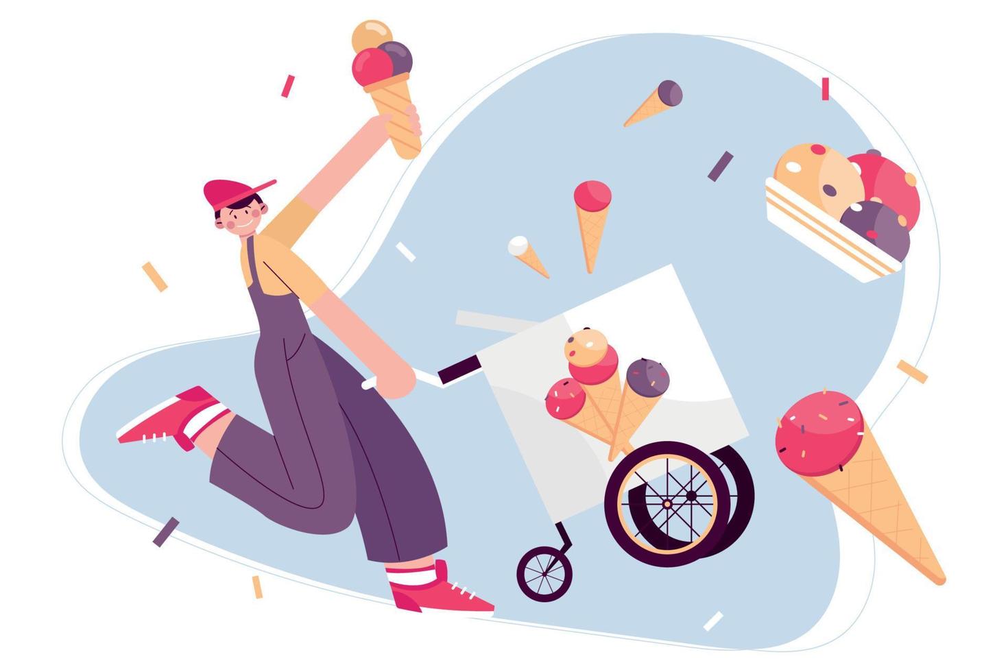 carrito de vendedor de helados feliz - ilustración vector