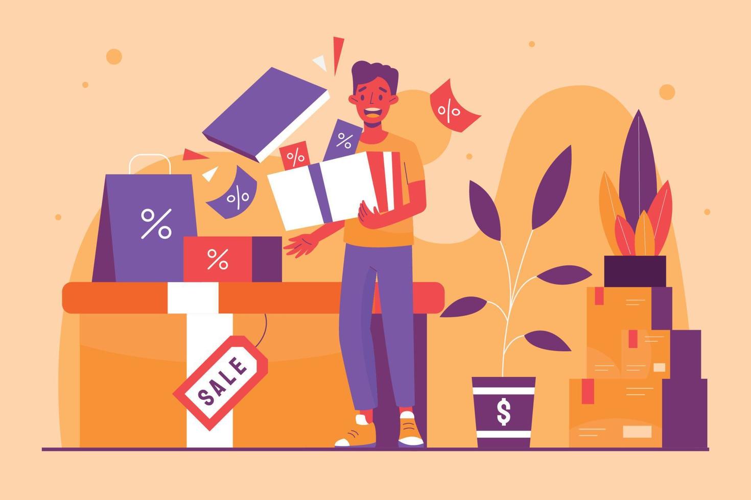 hombre de compras en venta ilustración vector