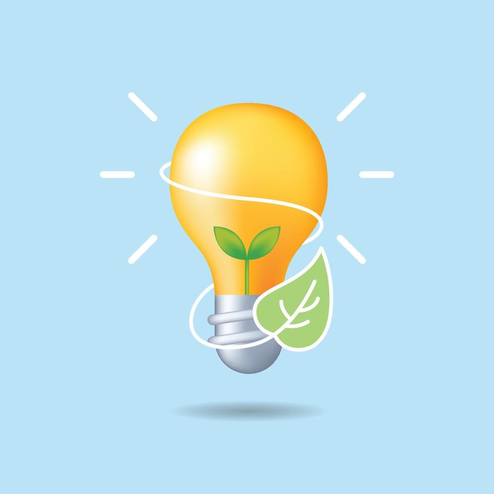 3D Light Bulb With Drawn Leaf As Ecological Fresh Idea Illustration vector