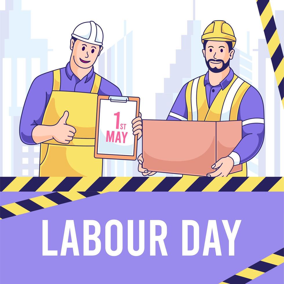ilustración de vector de banner de feliz día del trabajo. trabajador de  dibujos animados celebrando el primero de mayo 7796779 Vector en Vecteezy