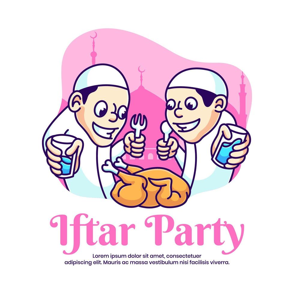 two cute people breaking fast together vector illustration. ramadan character islamic cartoon