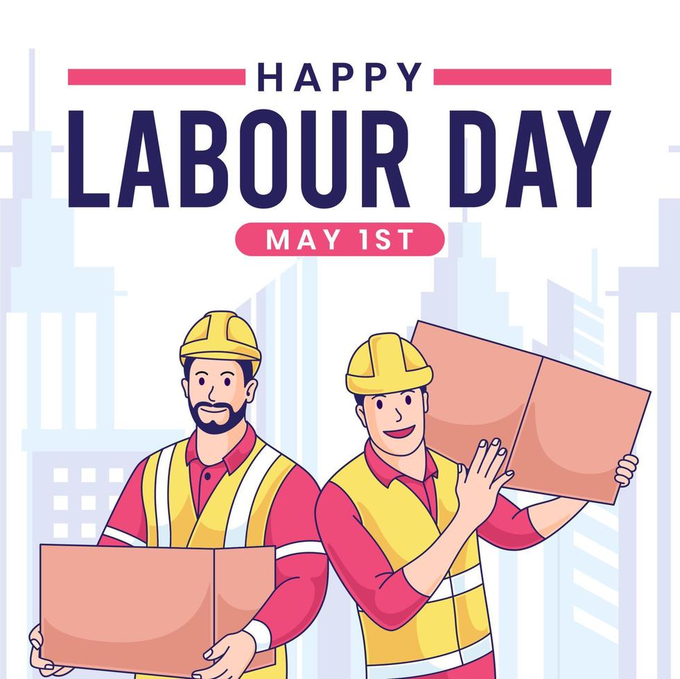 ilustración de vector de banner de feliz día del trabajo. trabajador de dibujos  animados celebrando el primero de mayo 7796789 Vector en Vecteezy
