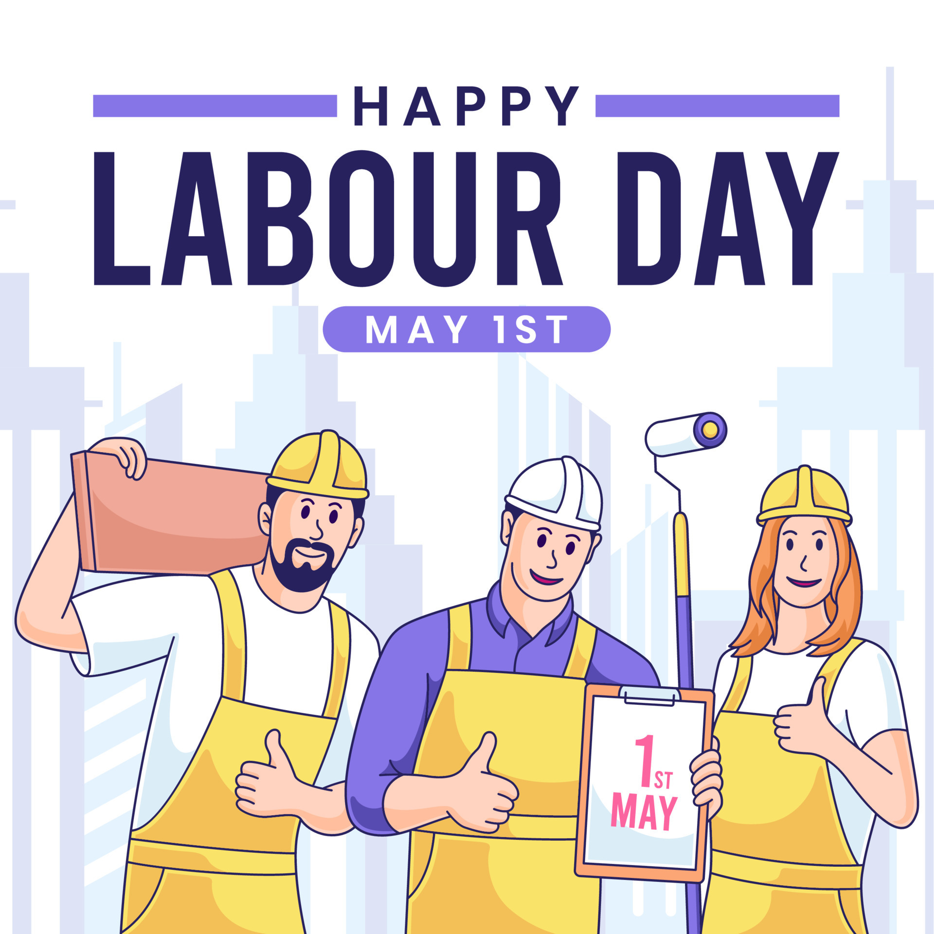 happy labor day banner vector illustration. cartoon worker celebrating ...