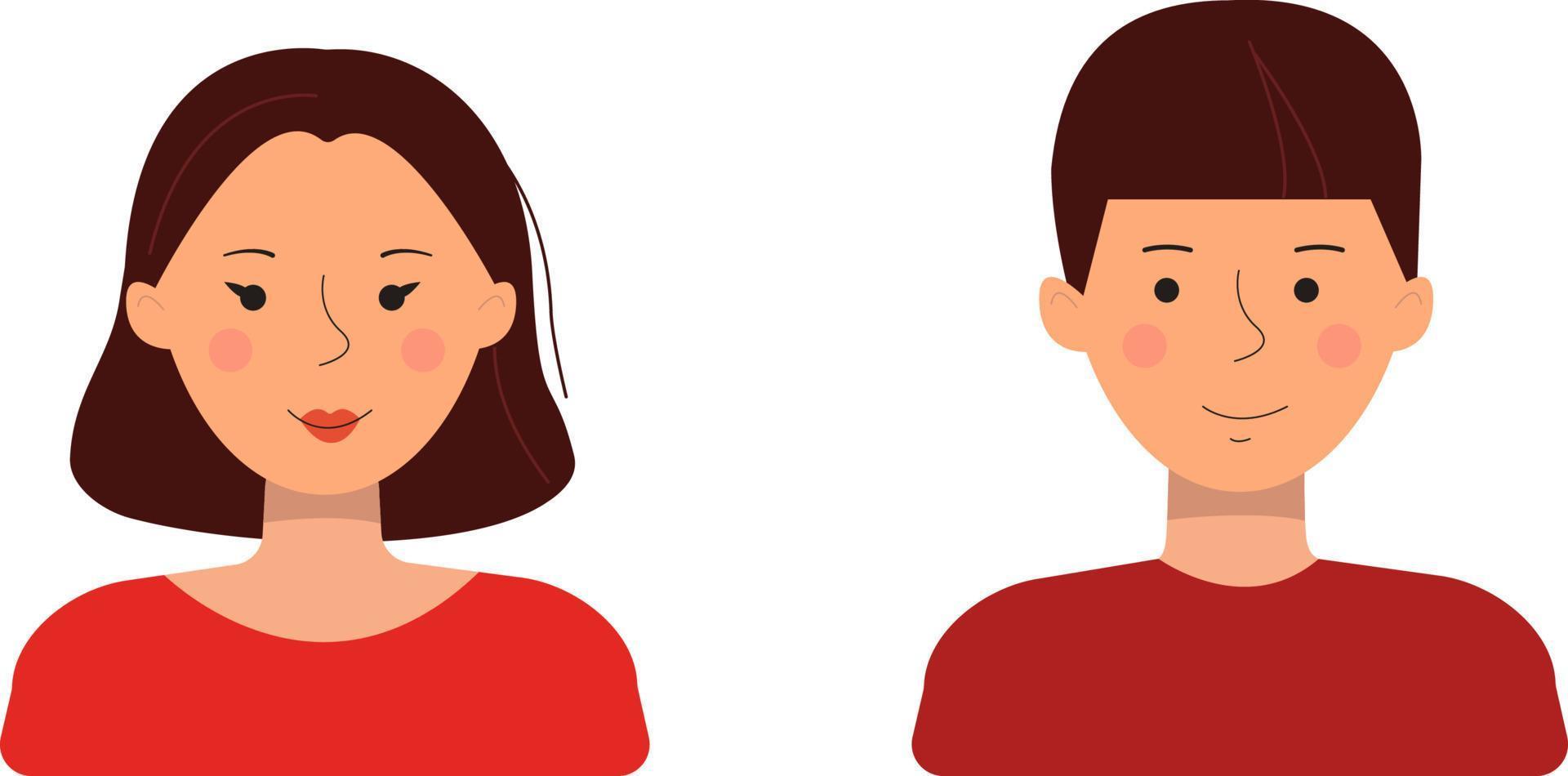 avatares de personas en un estilo plano. ilustración vectorial de un hombre y una mujer aislados en un fondo blanco. vector