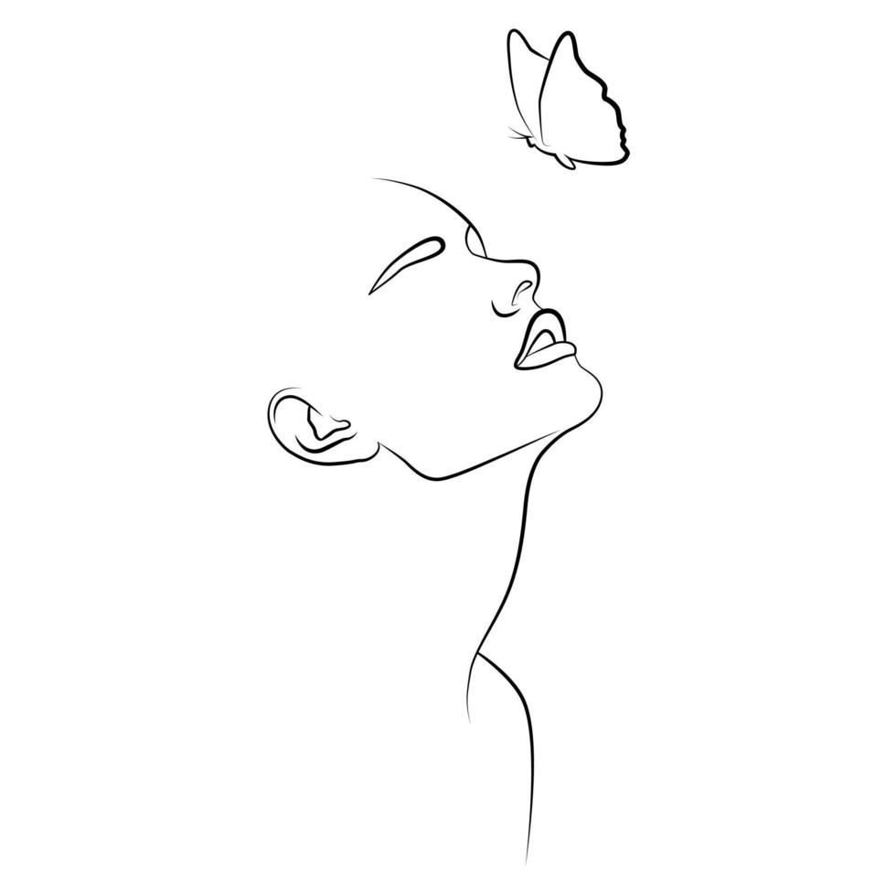 Continuous line, drawing of established faces and hairstyles, fashion concept, minimalist female beauty. vector