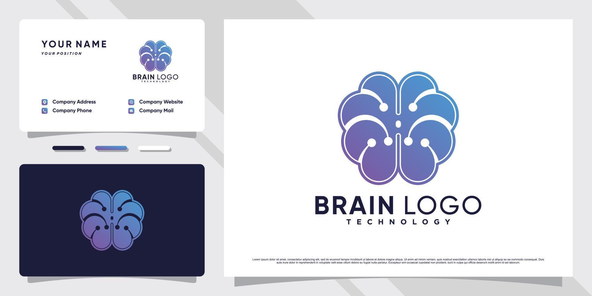 Smart brain technology logo design illustration with simple concept and business card Premium Vector