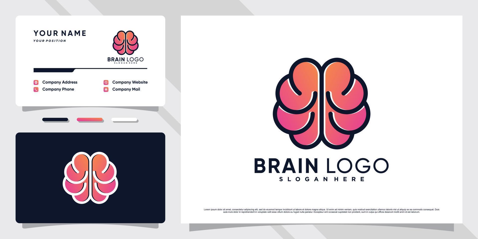 Smart brain technology logo design illustration with simple concept and business card Premium Vector