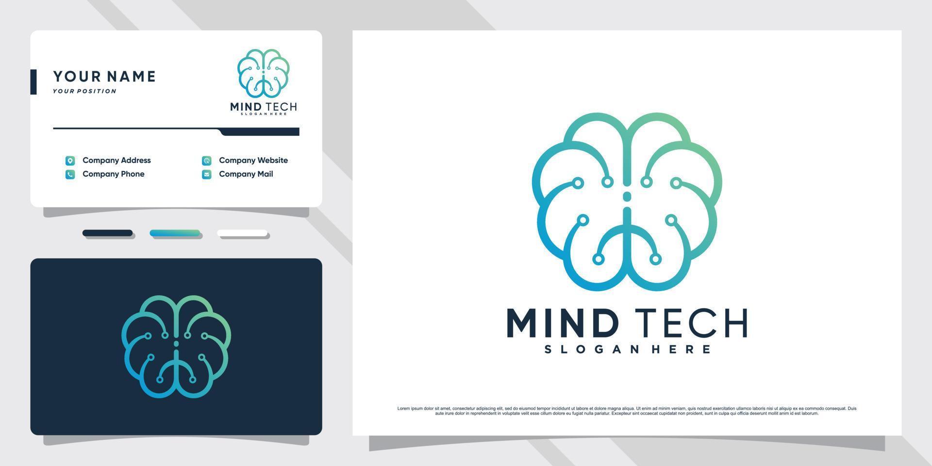 Ilustración de diseño de logotipo de tecnología cerebral con concepto creativo y vector premium de plantilla de tarjeta de visita