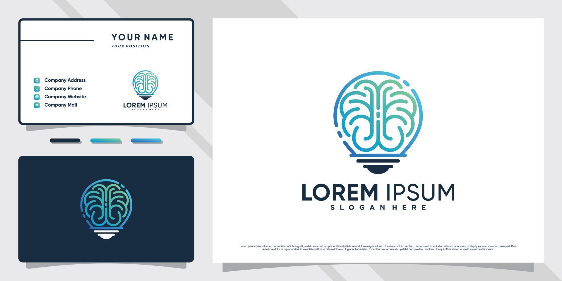 Smart brain logo design technology with bulb concept and business card Premium Vector