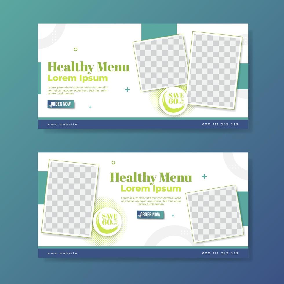 plantilla de promoción de menú saludable de banner con concepto de foto vector