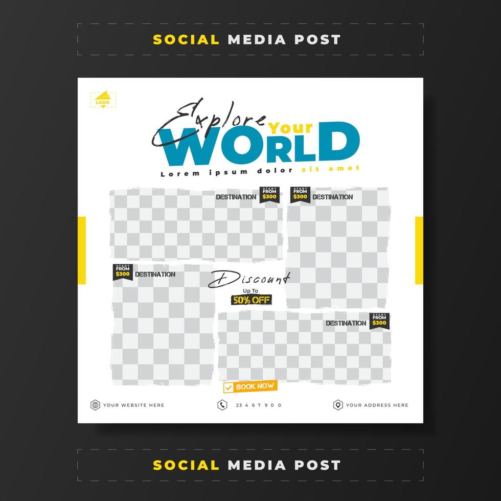 Explore and travel promotion template for social media post vector