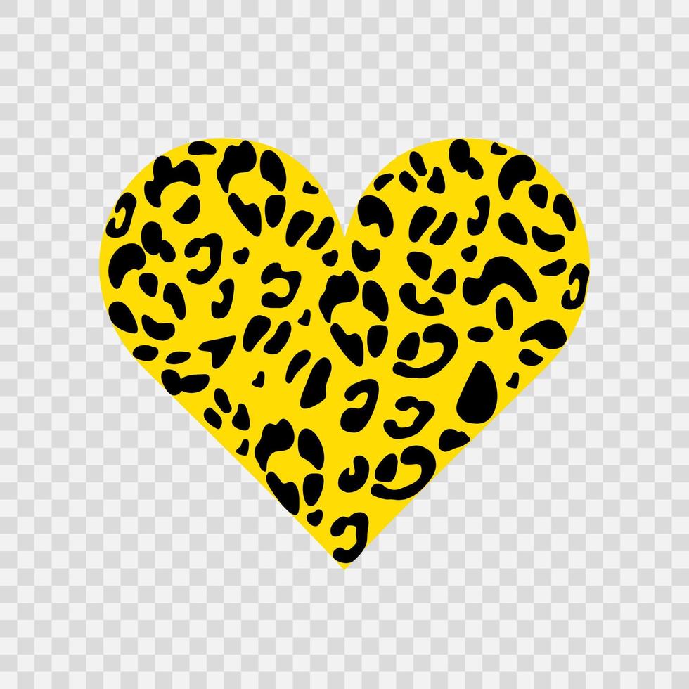 Leopard heart is yellow. Suitable for printing on clothes. A symbol of love. Vector hand-drawn illustration.