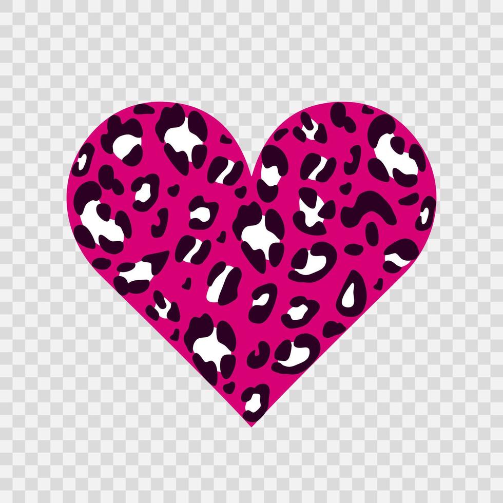 Leopard pink heart. Animalistic print.  Symbol of love. Vector hand-drawn illustration
