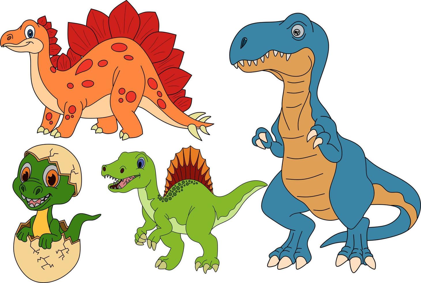 vector drawing of dinosaurs for coloring book.