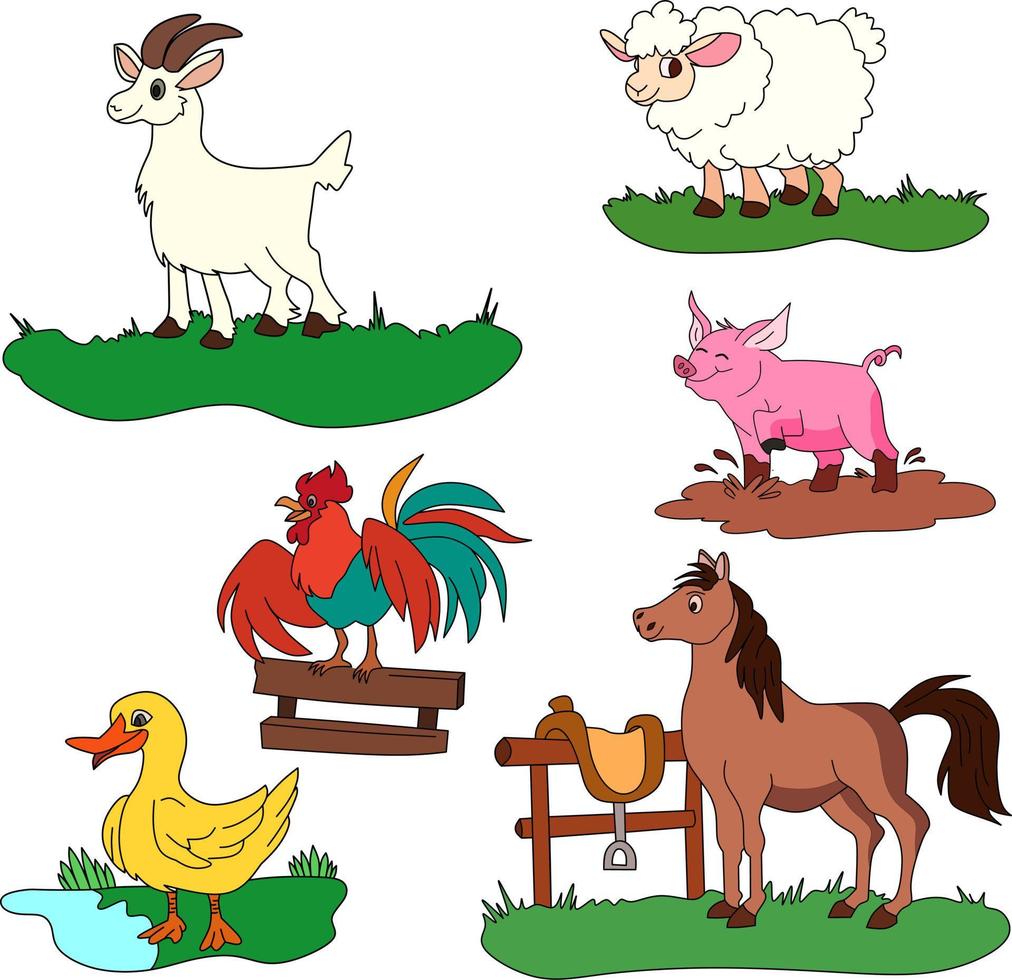 dibujo vectorial de animales de granja, para libro de dibujo vector