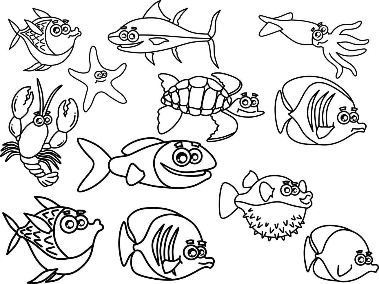 libro para colorear de peces de mar vector