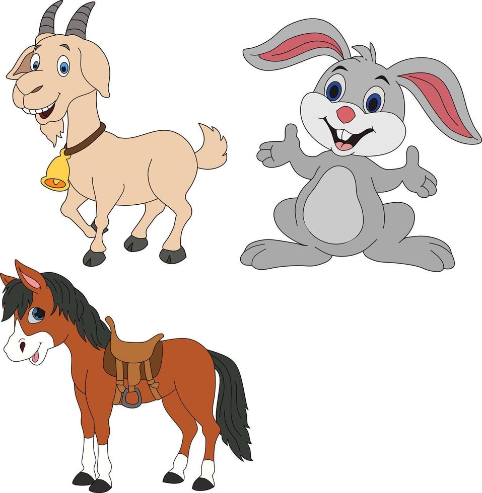 vector de dibujos animados de caballo, cabra y conejito