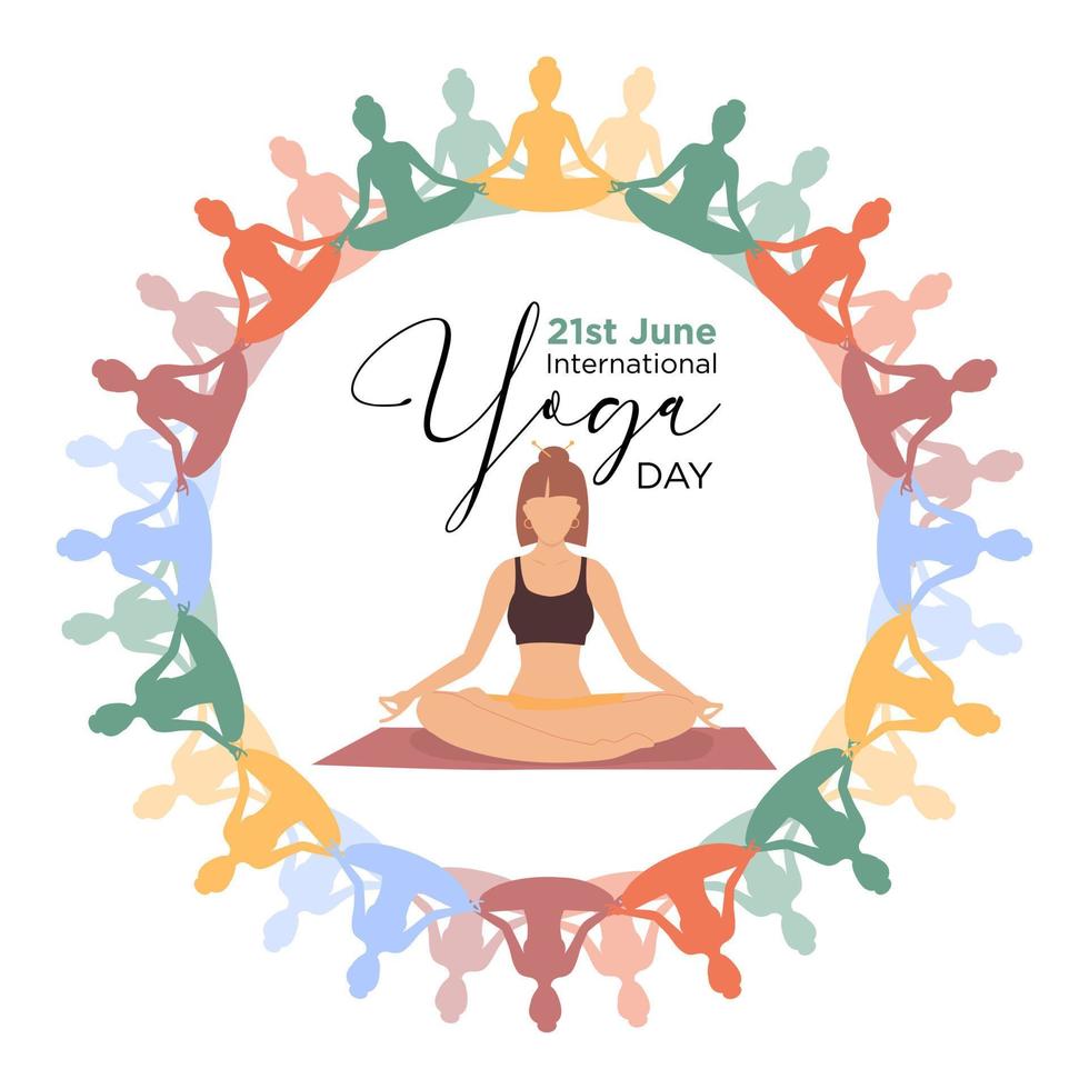 ilustración vectorial del día internacional del yoga. concepto de mujer meditando vector