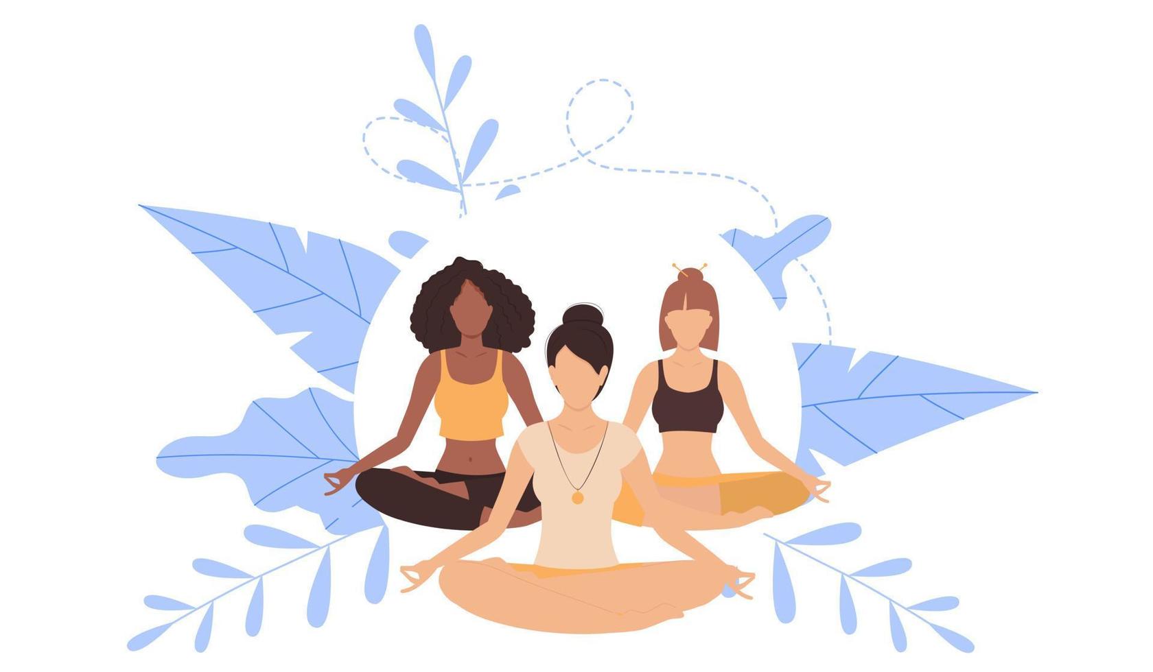 Women yoga. Women meditating in lotus pose. Vector illustration