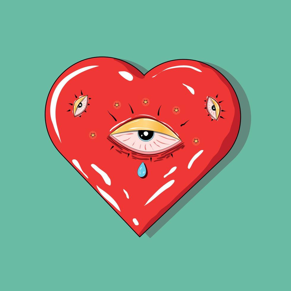 Red heart with eyes vector