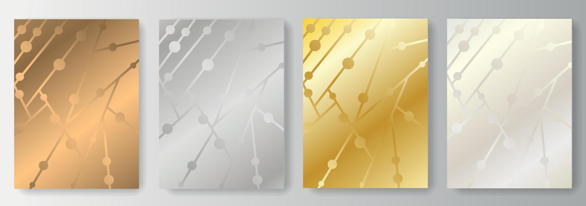 Set Collection of golden silver and copper backgrounds with circles and lines pattern vector