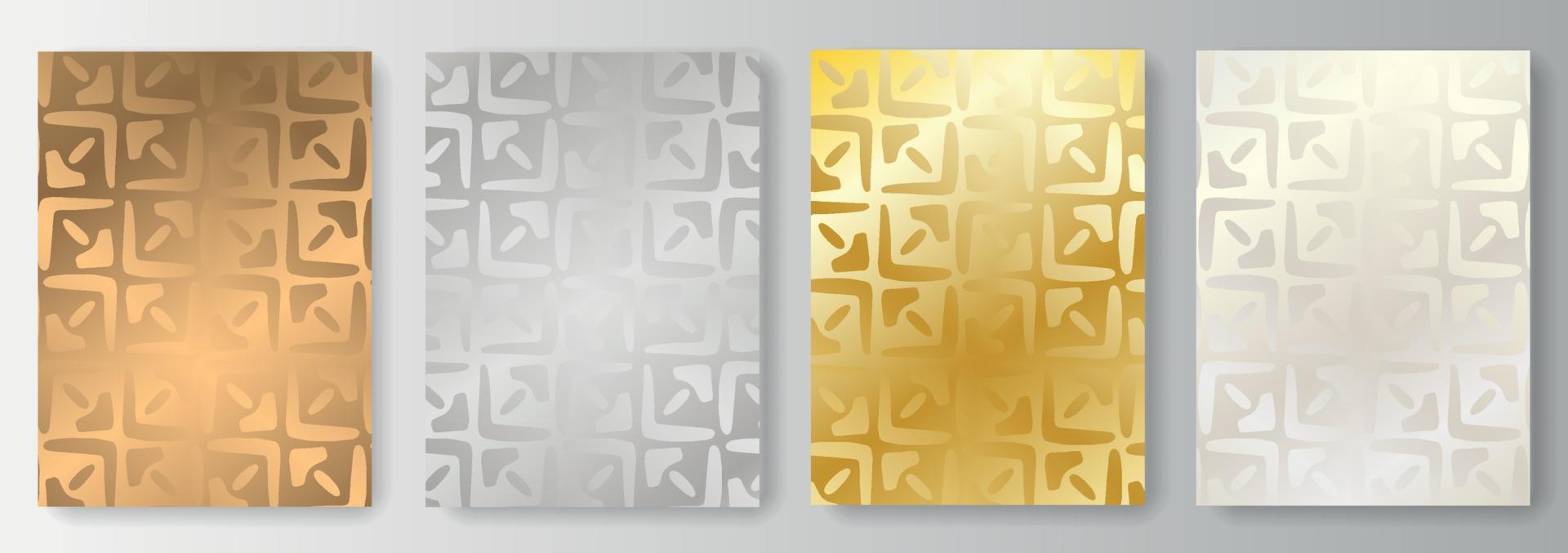 Set Collection of gold and silver backgrounds with abstract ornament vector