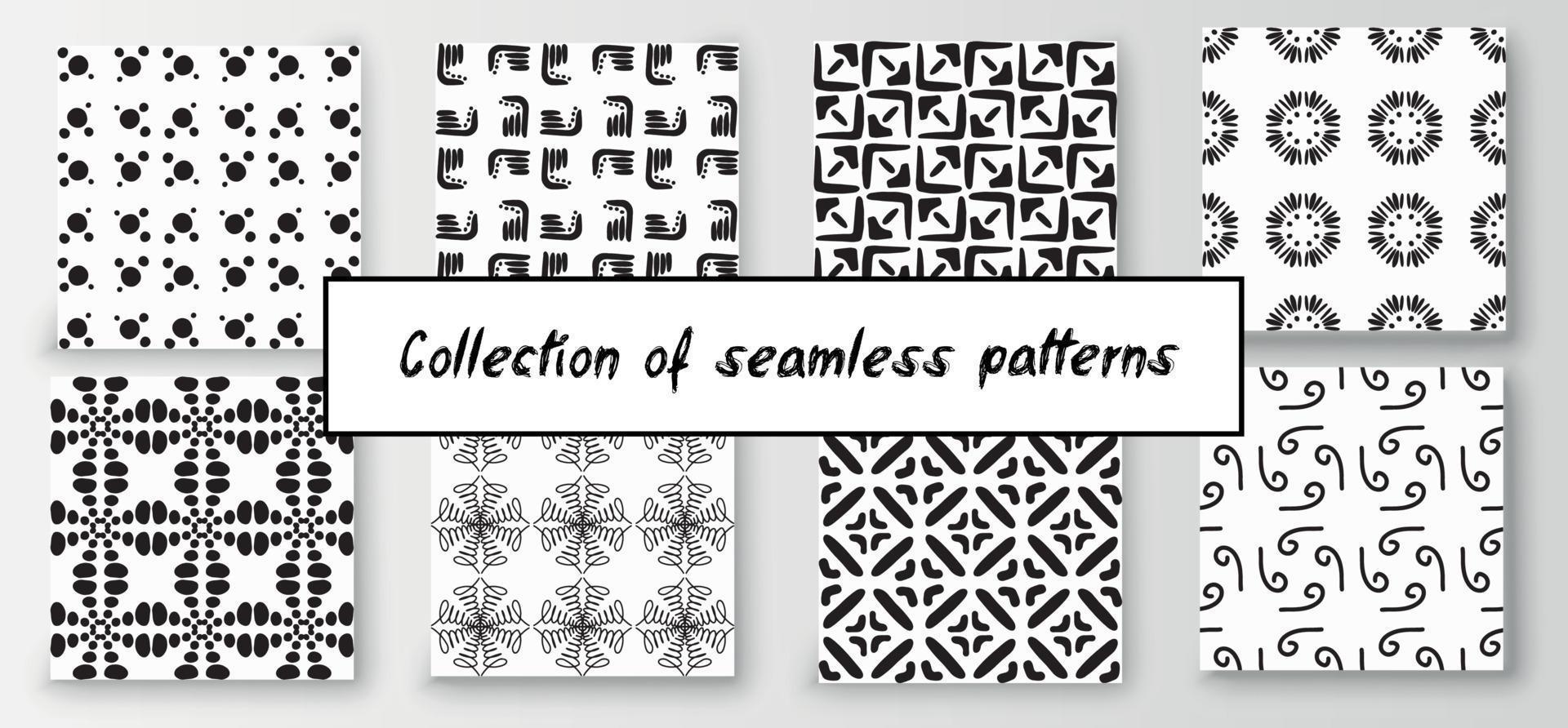 Set of seamless abstract geometric hand-drawn patterns. Modern creative background vector