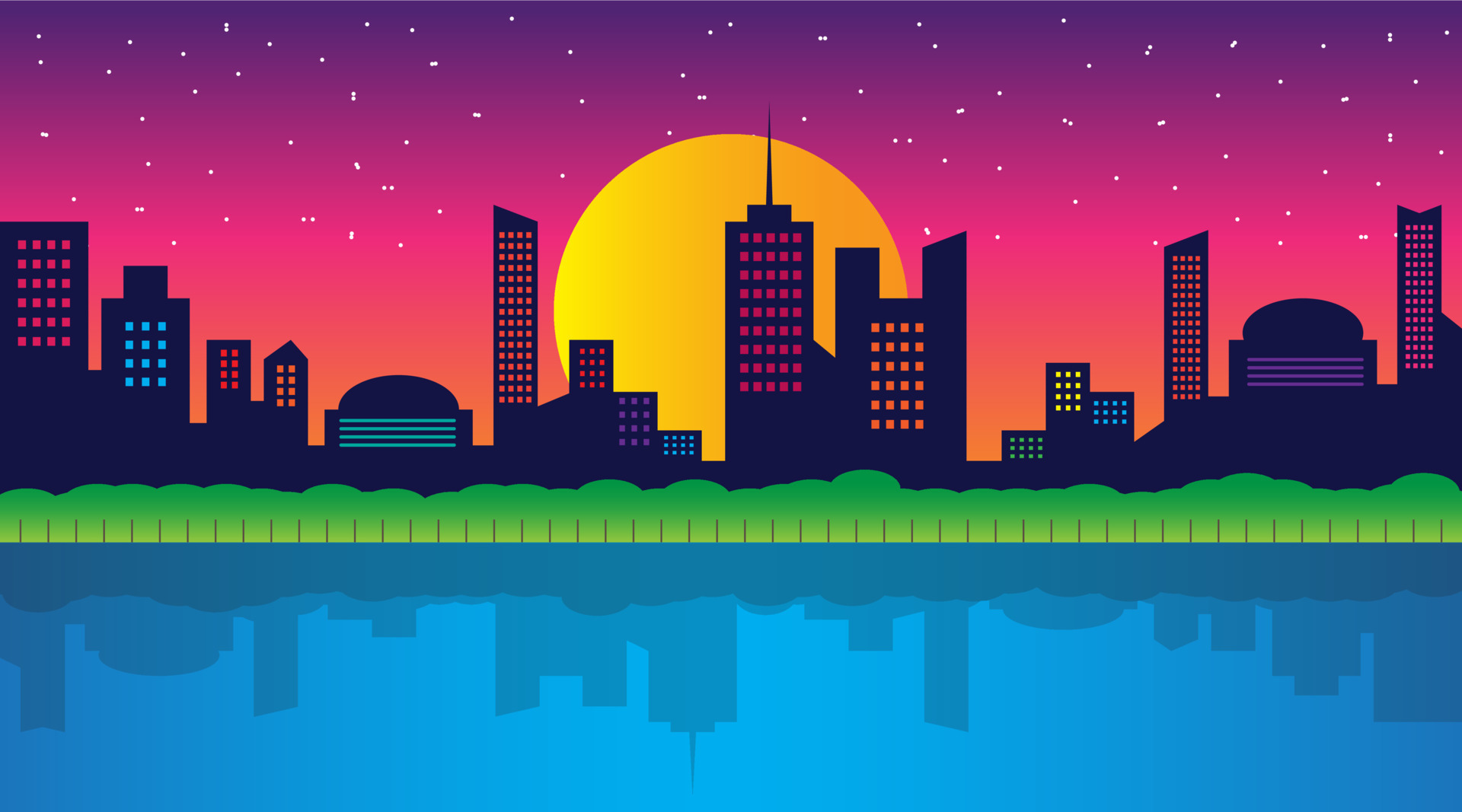 Night city vector illustration. Dark urban scape. Night cityscape in