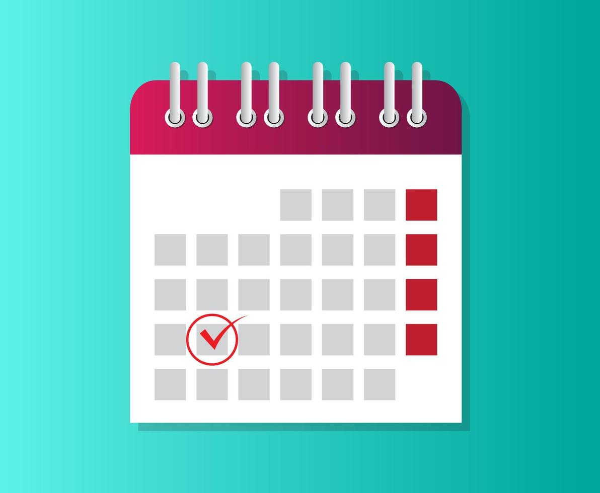 Calendar icon. Mark the date. Schedule icon isolated on cyan background. Flat design. Vector illustration.