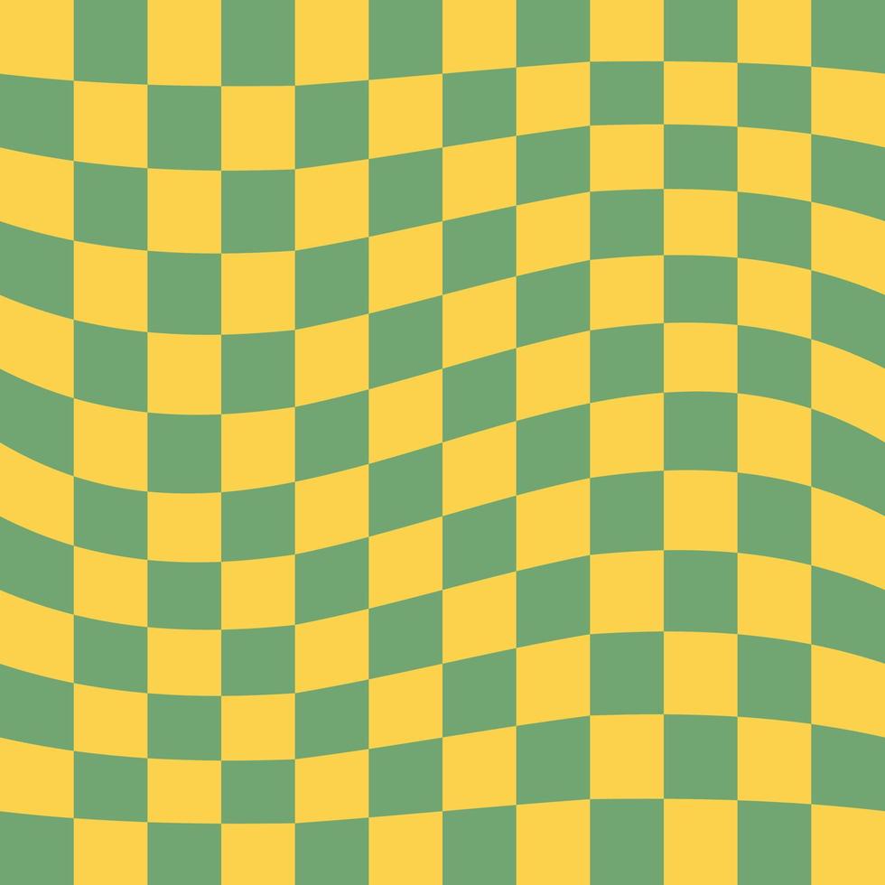Twisted checkered colorful background. Abstract vector pattern. Retro wavy psychedelic checkerboard
