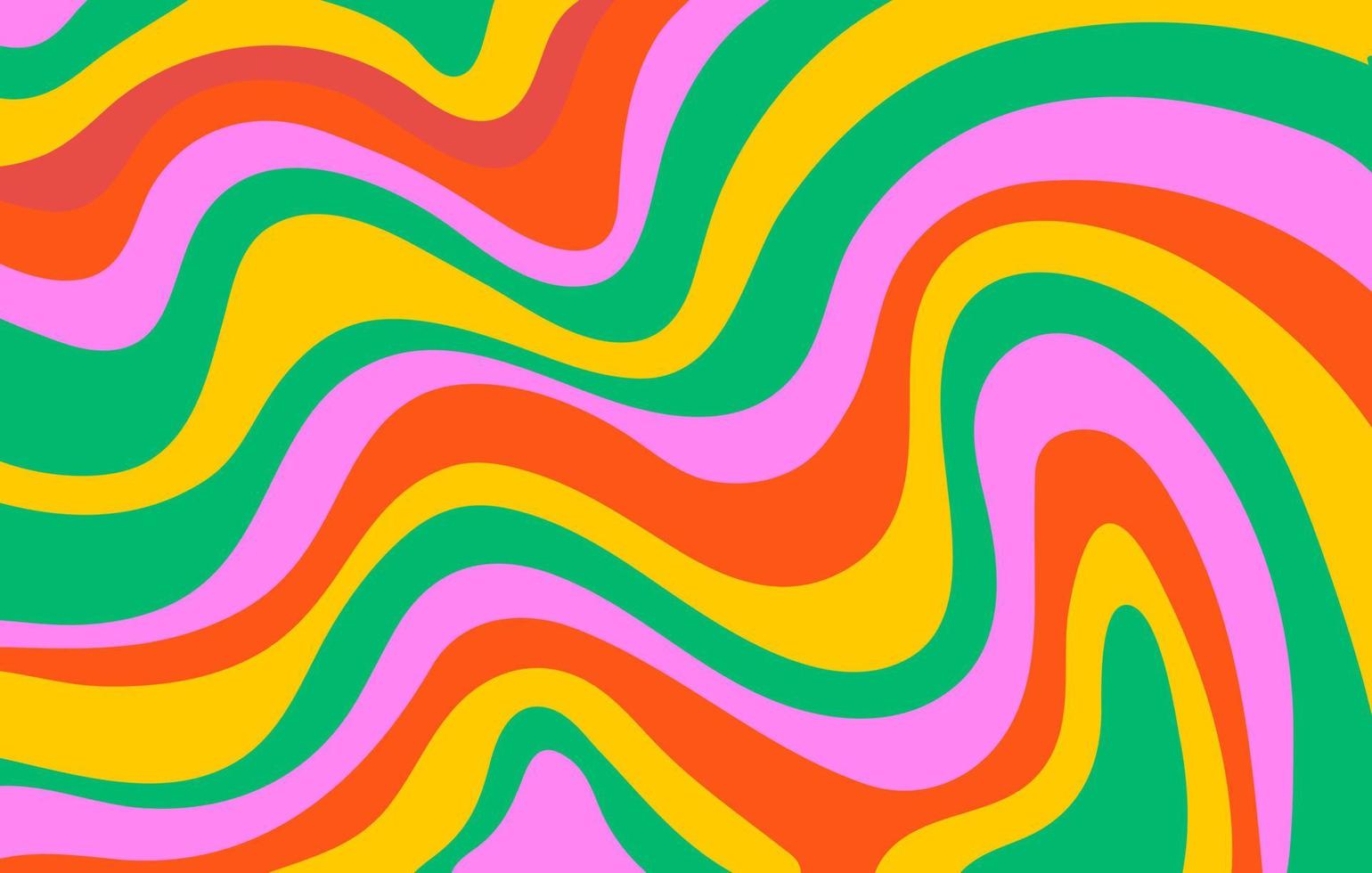 Abstract horizontal psychedelic background with colorful waves. Trendy vector illustration in style hippie 60s, 70s.