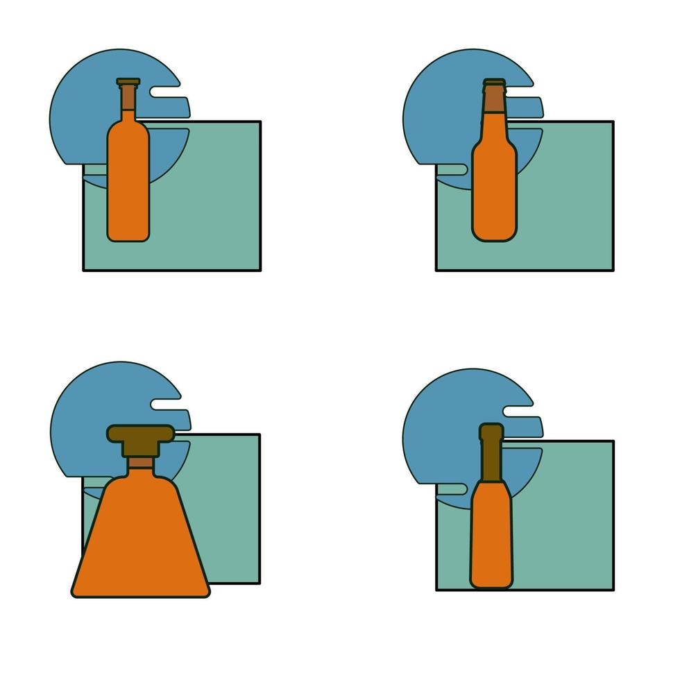 Bottles with alcohol icon set. Vector illustration