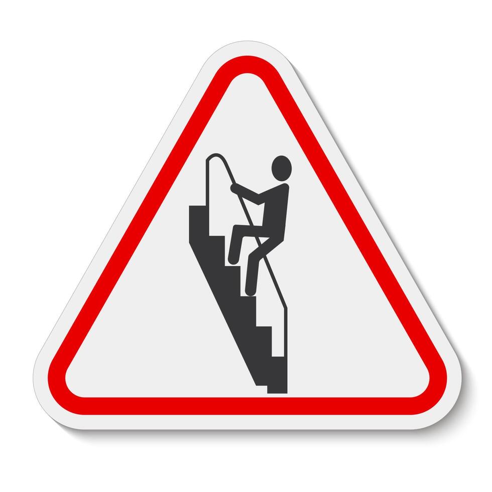 Precaución caminar por las escaleras hacia atrás firmar vector