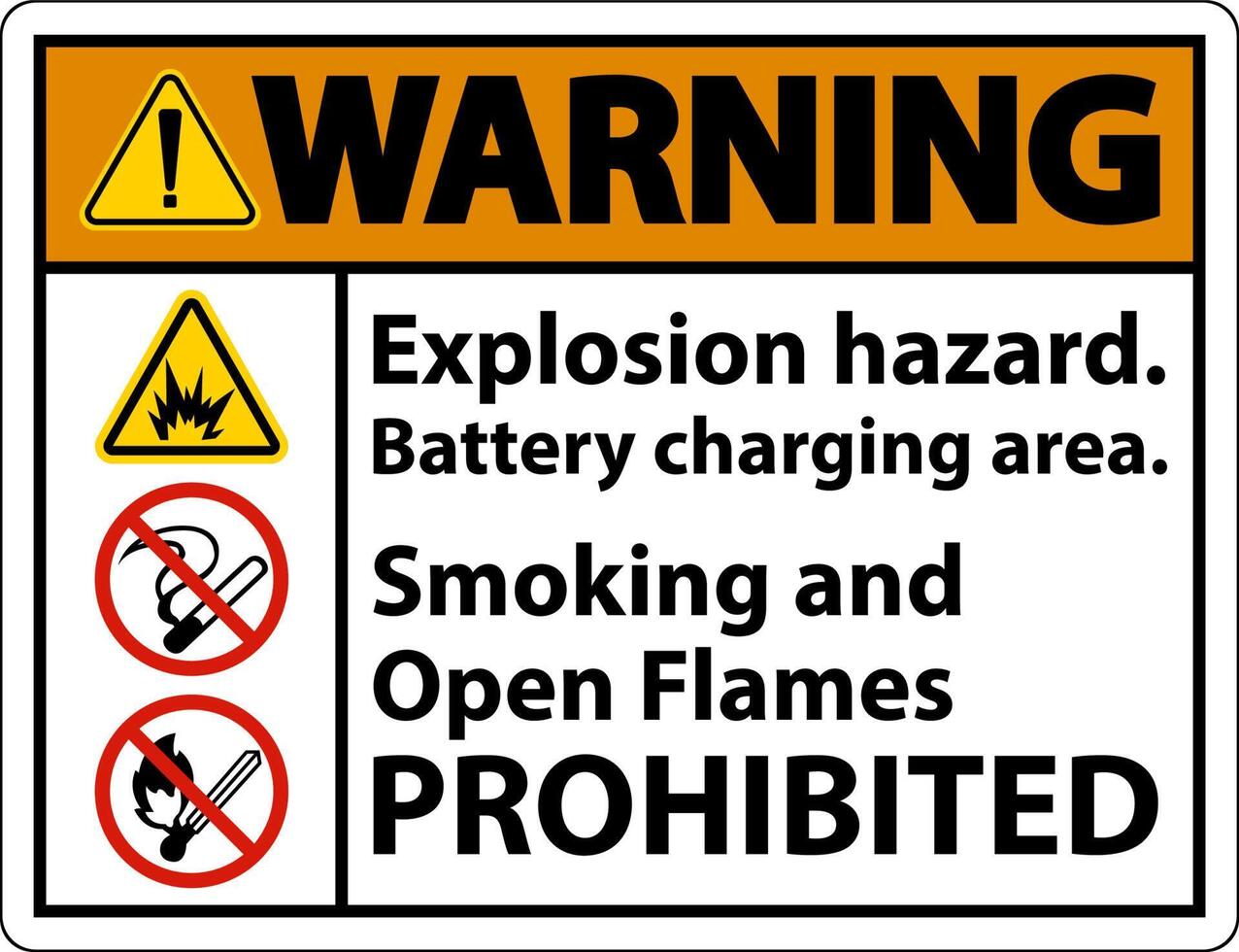 Warning Explosion Hazard Charging Area Sign On White Background vector