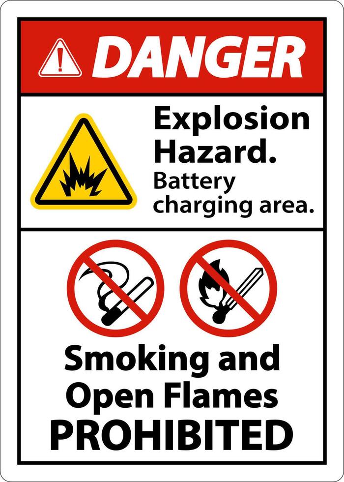 Danger Explosion Hazard Charging Area Sign On White Background vector