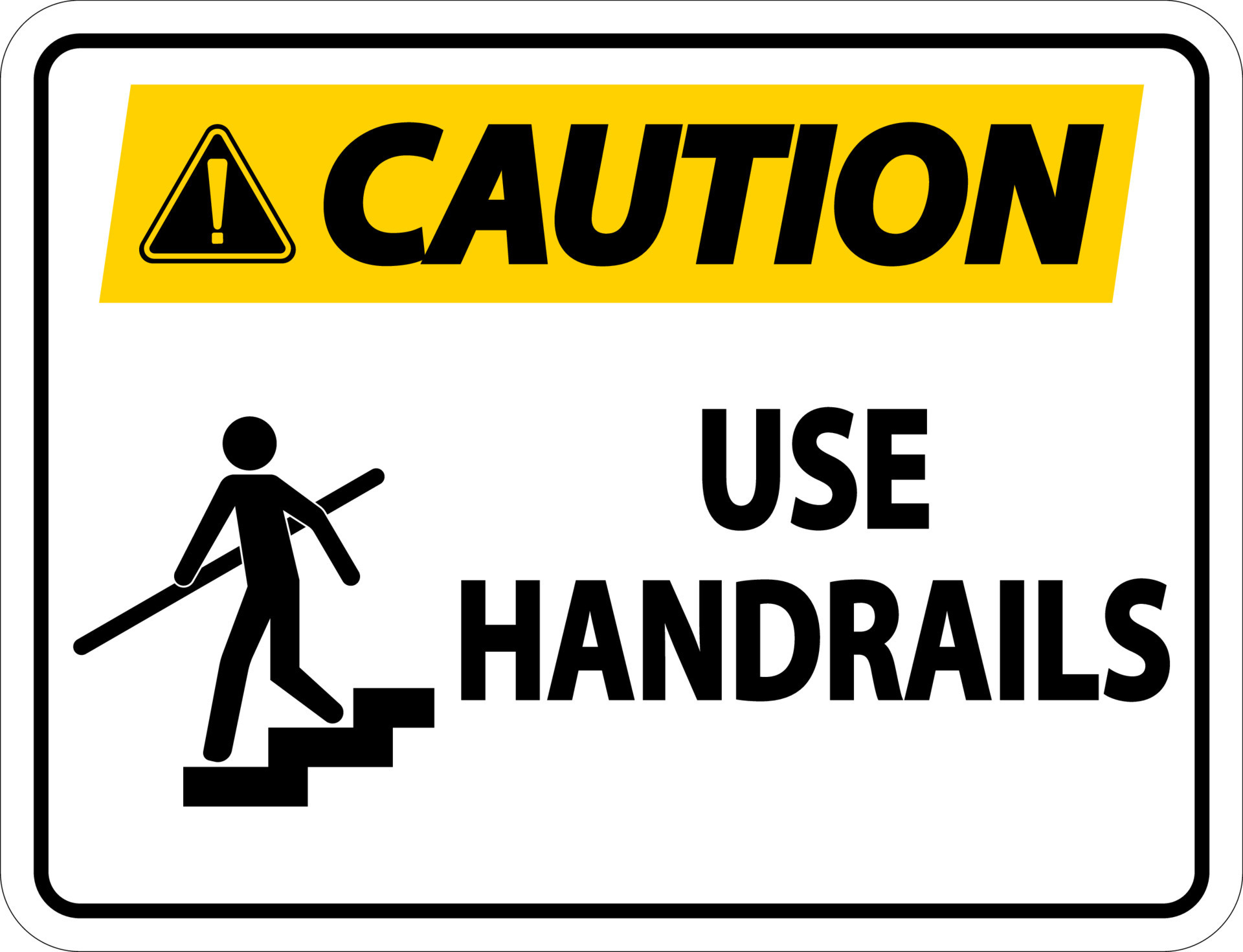 Caution Use Handrail Sign On White Background 7797803 Vector Art at