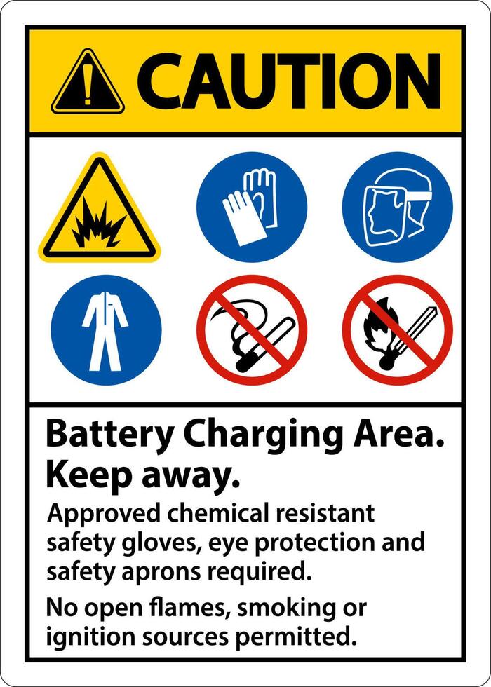 Caution Battery Charging Area Keep Away Sign On White Background vector